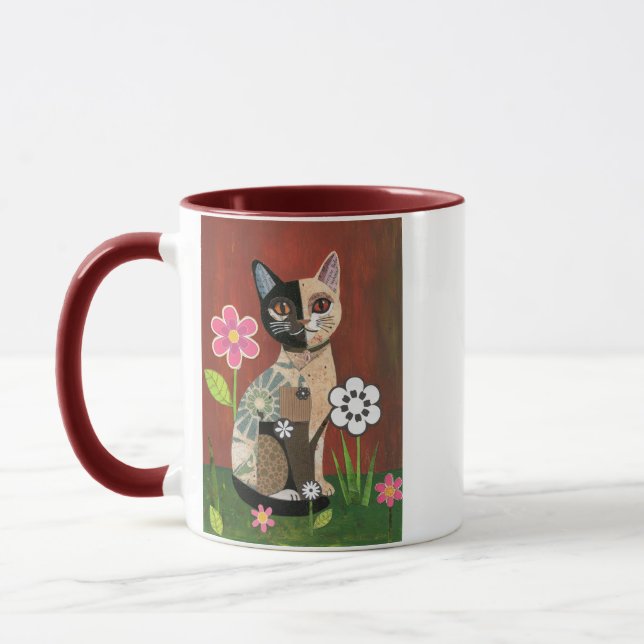 Mug Collage de journal vintage fantaisiste Chat calico (Gauche)