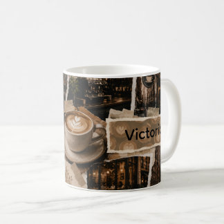 Mug Collage de la scène café de ville Nom personnalisé