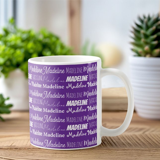 Mug Collage de nom personnalisé violet joli (Créateur téléchargé)