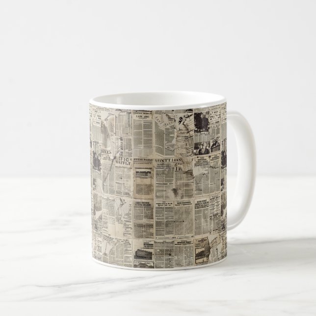 Mug Collage de papier journal vintage rustique (Devant droit)