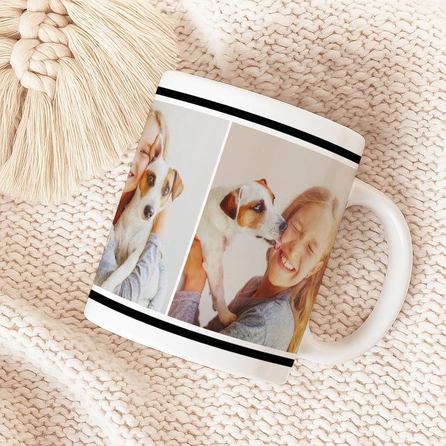 Mug Collage de photos à rayure noire classique (Créateur téléchargé)
