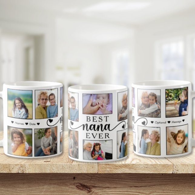 Mug Collage de photos Best Nana Ever Script de coeur (Créateur téléchargé)