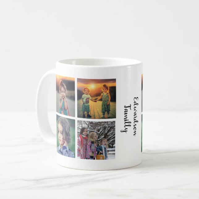 Mug Collage de photos de famille moderne monogramme no (Devant gauche)