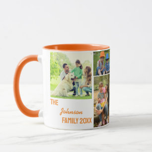 Mug Collage de photos de famille Orange Calligraphy