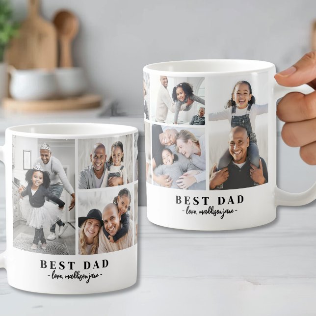 Mug Collage de photos de famille Papa Père (Dad Family Photo Collage Father Coffee Mug )