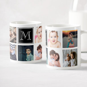 Mug Collage de photos de famille personnalisée Monogra