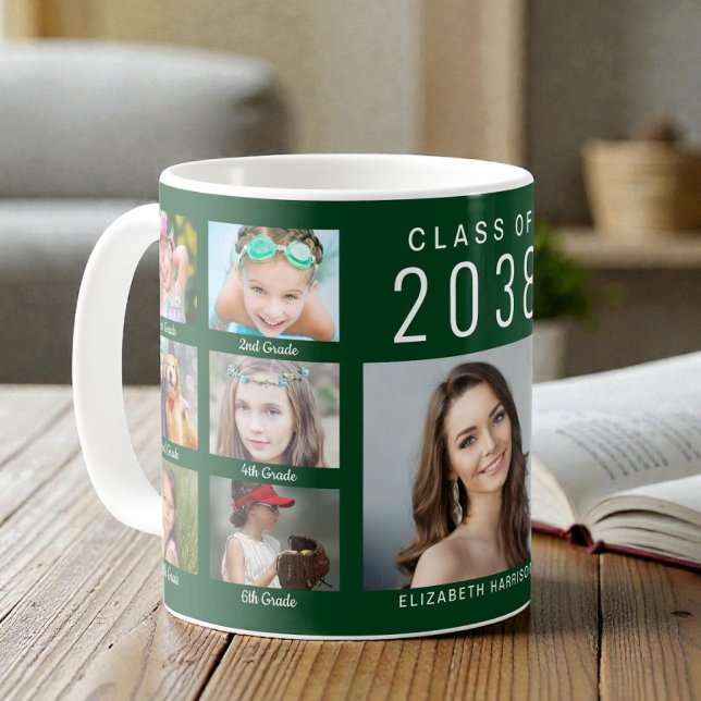 Mug Collage de photos de fin d'études vert Diplômé (Graduate Photo Collage Green Graduation Coffee Mug)