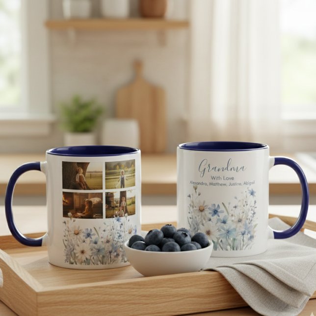 Mug Collage de photos de grand-mère florale – Cadeau p (Wildflower photo collage grandma mug)
