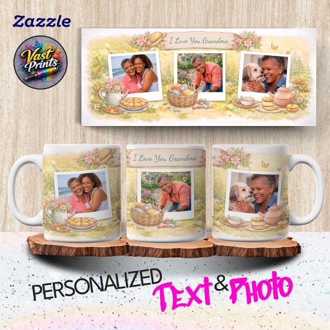 Mug Collage de photos de jardin à l'aquarelle Texte pe (Watercolor Garden Photo Collage Custom Text Photo Mug)