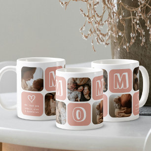 Mug Collage de photos de maman Peach et cœur blanc Fam