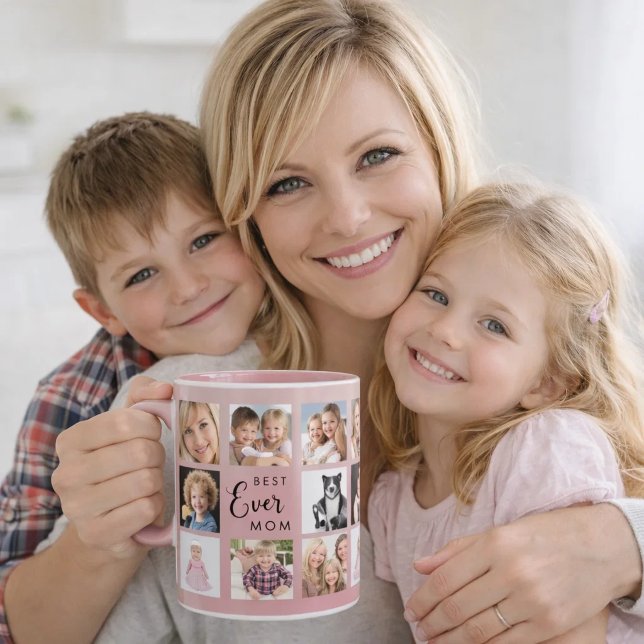Mug Collage de photos de maman rose poussiéreux (Créateur téléchargé)