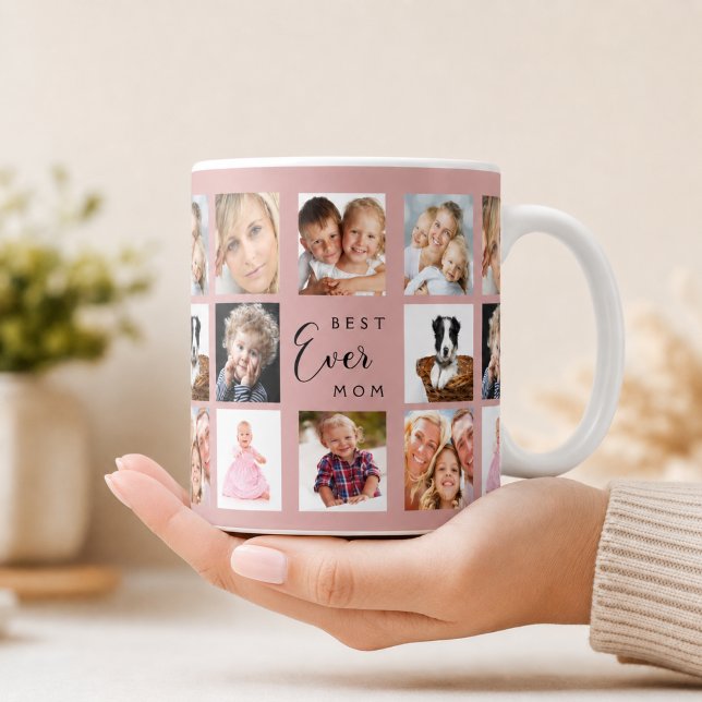 Mug Collage de photos de maman rose poussiéreux (Créateur téléchargé)