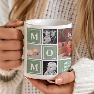 Mug Collage de photos de maman vert sauge pour la fête