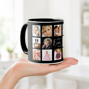 Mug Collage de photos de mère noir blanc