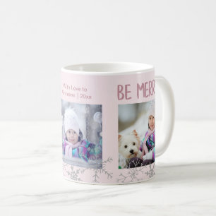 Mug Collage de photos de Noël Soyez Joyeux Flocons Ros