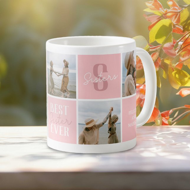 Mug Collage de photos de sœur moderne Rose (Créateur téléchargé)