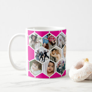 Mug Collage de photos en nid d'abeille rose 20 images