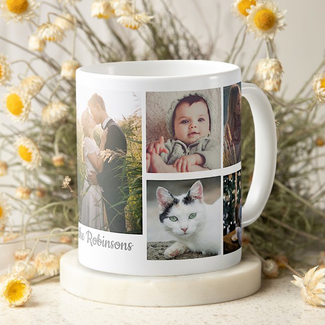 Mug Collage de photos familiales 9 images Monogramme d (Créateur téléchargé)