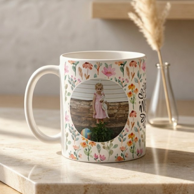 Mug Collage de photos floral botanique 2-Photo Maman & (Floral Botanical 2-Photo Collage Mom & Grandma Memories Keepsake Mug
)