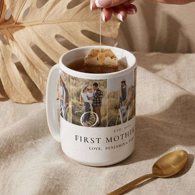 Mug Collage de photos Maman Premier cadeau de fête des (Mommy Photo Collage First Mother's Day Keepsake Two-Tone Coffee Mug)