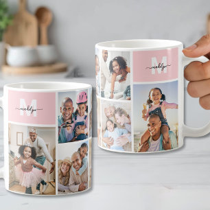 Mug Collage de photos monogramme rose