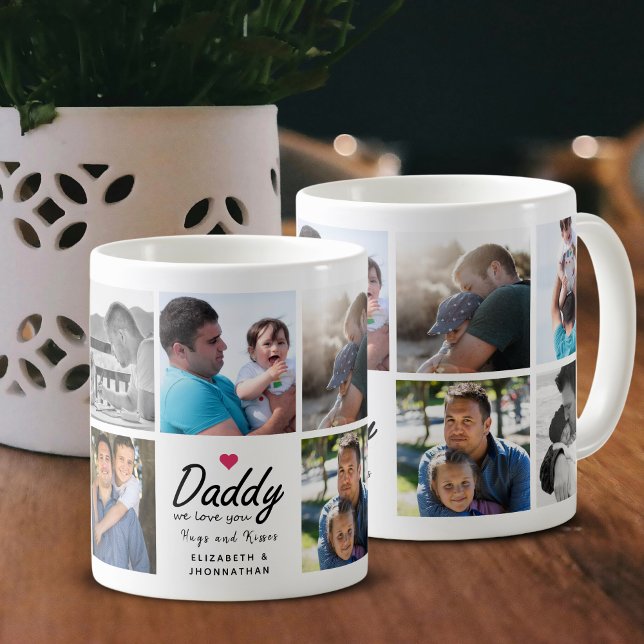 Mug Collage de photos pour papa avec le texte 'Papa, o (Créateur téléchargé)