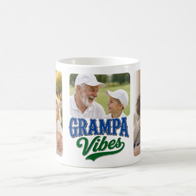 Mug Collage de photos rétro bleu-vert de grand-père (Centre)