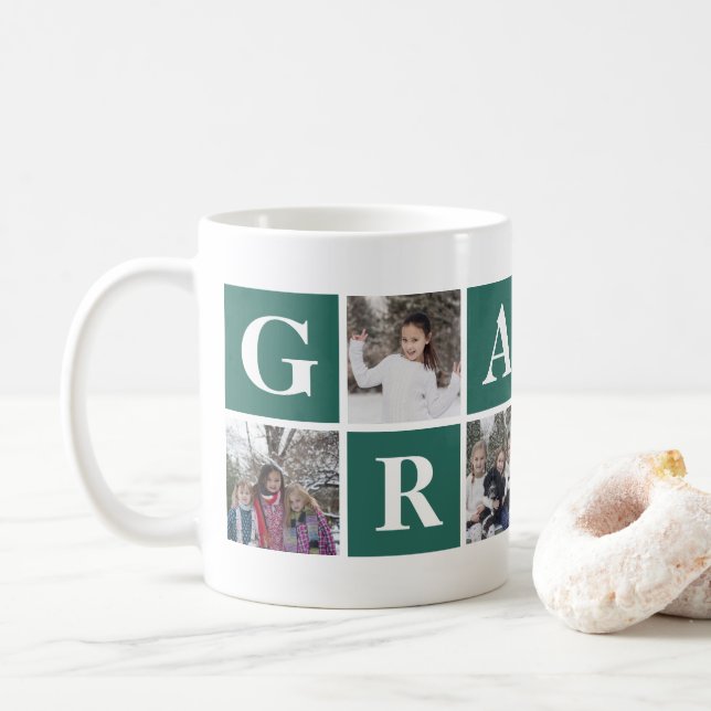 Mug Collage de photos vertes de grand-mère et de grand (Avec donut)