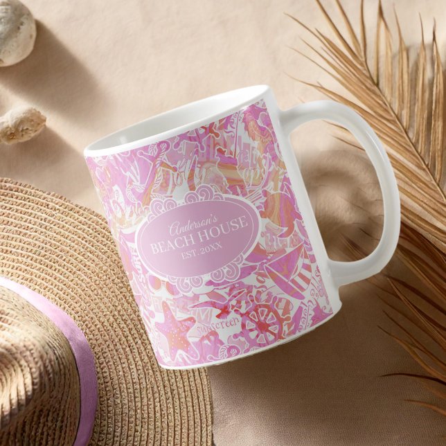 Mug Collage de plage nautique Hot Pink ID840 (Créateur téléchargé)