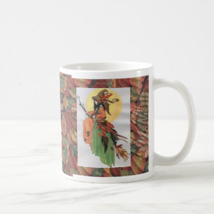 Mug collage de sorcière de chute avec le feuille