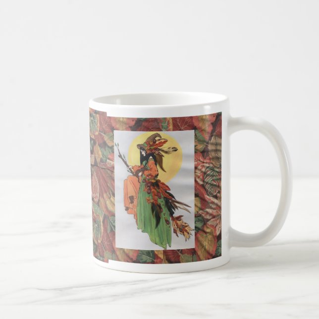 Mug collage de sorcière de chute avec le feuille (Droite)