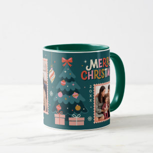 Mug Collage de timbre postal rétro Joyeux Noël