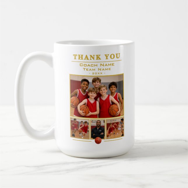 Mug Collage d'équipe de 4 photos pour l'entraîneur de  (Gauche)