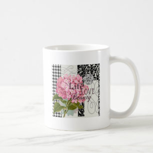 Mug Collage d'hortensia rose chic Art damassé vintage
