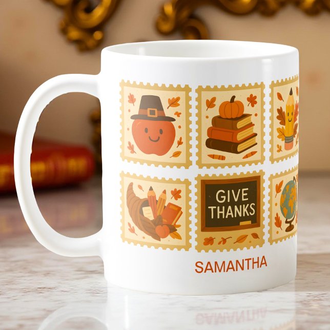 Mug Collage du timbre de l'enseignant de Thanksgiving  (Créateur téléchargé)