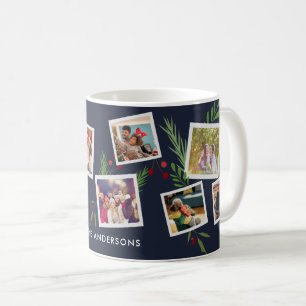 Mug Collage joyeux Noël moderne personnalisé houx