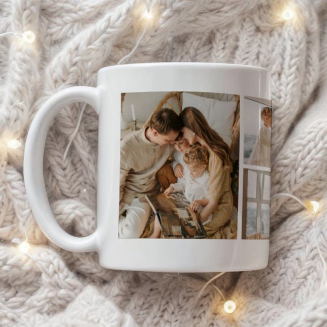Mug Collage Moderne de 6 Photos avec Nom de Famille Pe (Créateur téléchargé)