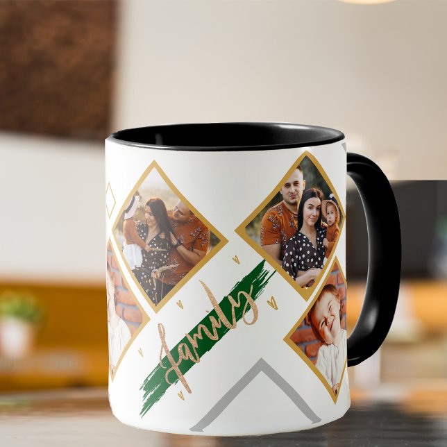 Mug Collage Multi Photo de Famille Cœur Script Café  (Family Multi Photo Collage Heart Script Coffee Mug)