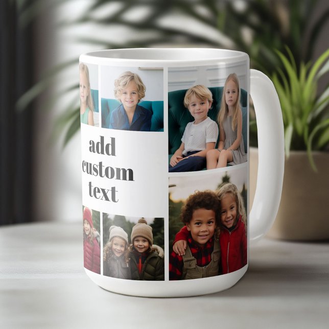 Mug Collage personnalisé 8 photo - blanc avec texte no (Custom Photo Mug)