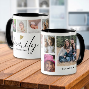 Mug Collage personnalisé de 6 photos de famille Noir e