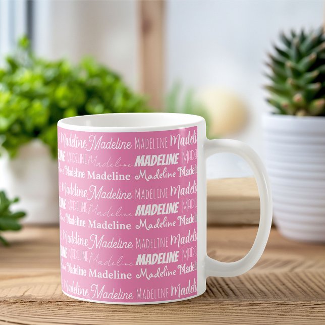 Mug Collage personnalisé de nom de fille rose (Créateur téléchargé)