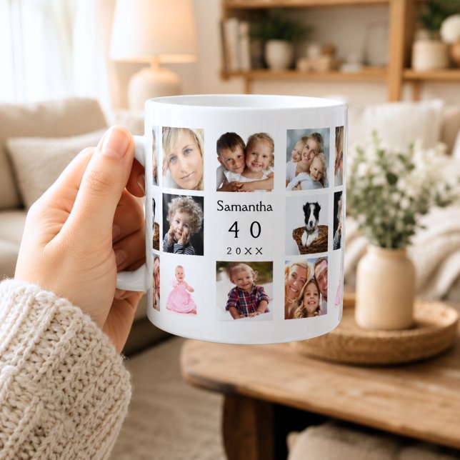 Mug Collage photo anniversaire blanc noir (Créateur téléchargé)