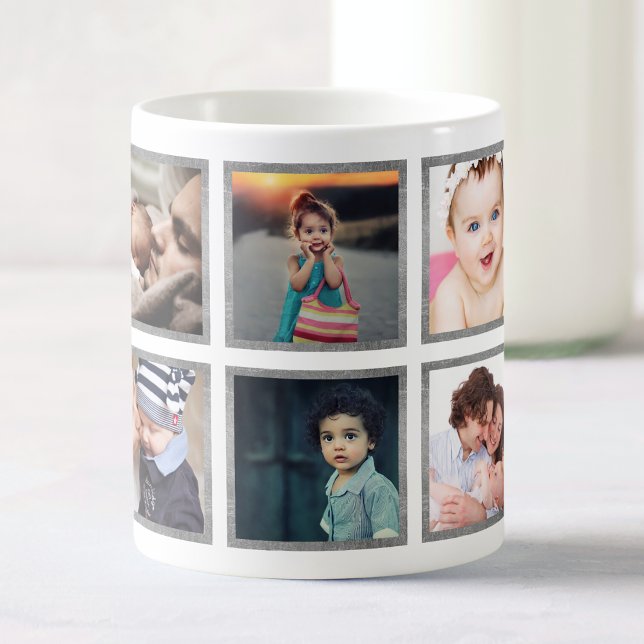 Mug Collage photo bébé personnalisé Elégant Argent (Créateur téléchargé)