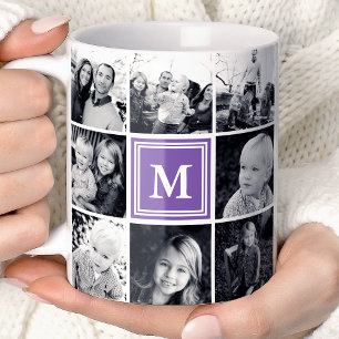 Mug Collage photo carré personnalisé monogramme violet