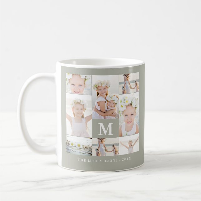 Mug Collage photo classique avec monogramme et nom (Gauche)