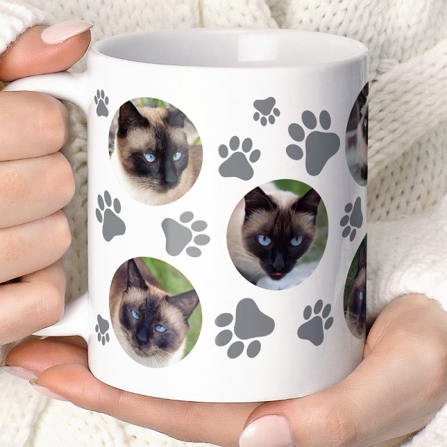 Mug Collage photo de 8 empreintes de patte de chat gri (Créateur téléchargé)