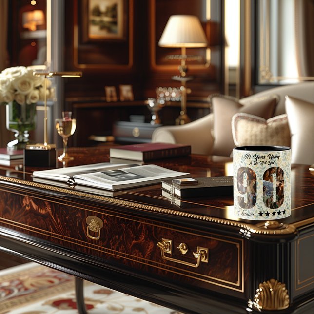 Mug Collage photo de 90 ans - Nom personnalisé (Créateur téléchargé)