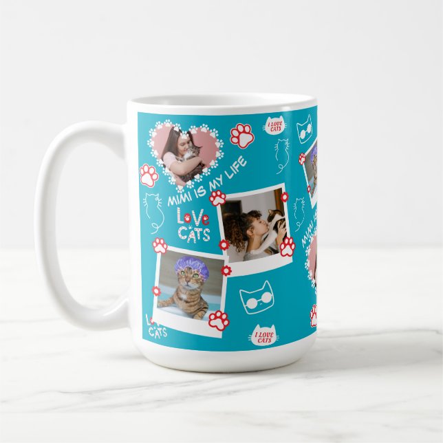 Mug Collage Photo de Chat Personnalisé avec Nom  (Gauche)
