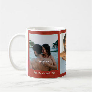 Mug Collage photo de couple Amour Cœurs rouges Anniver