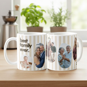 Mug Collage photo de famille moderne avec rayures beig